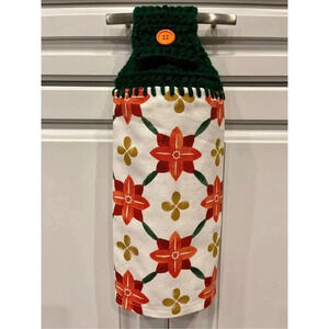 Crochet Top Kitchen Towel- Flowers orange